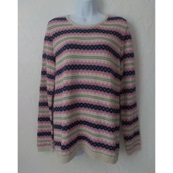 Talbots Knit Cardigan Sweater Women Medium Geometric Stripes Back Full Zip NWT - Picture 1 of 11